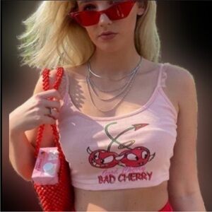 NWT NEW GIRL ORDER FROM URBAN OUTFITTERS Good Cherry Bad Cherry Crop Top Tank